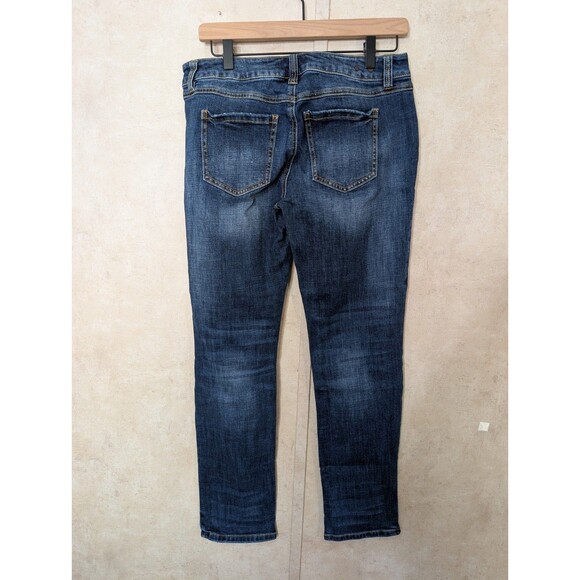 CAbi Slim Boyfriend Jeans Womens 4 Distressed Patch Stretch Blue Denim Casual - Picture 2 of 12